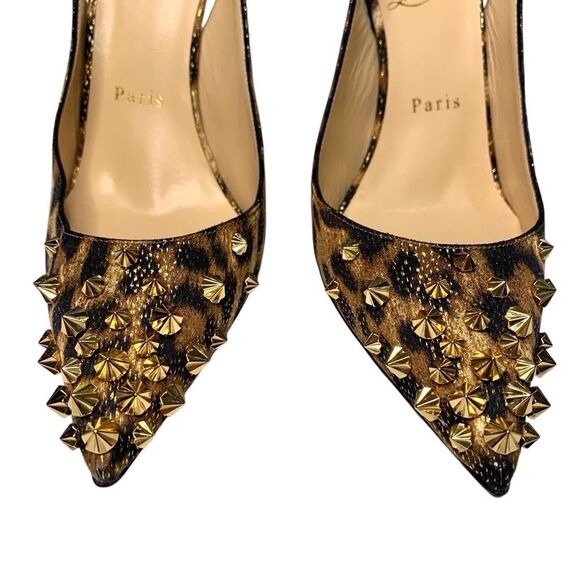 Christian Louboutin Drama Sling 100 Lurex Panthere Stud Pump EU 40 US 10 Heels - Picture 4 of 10
